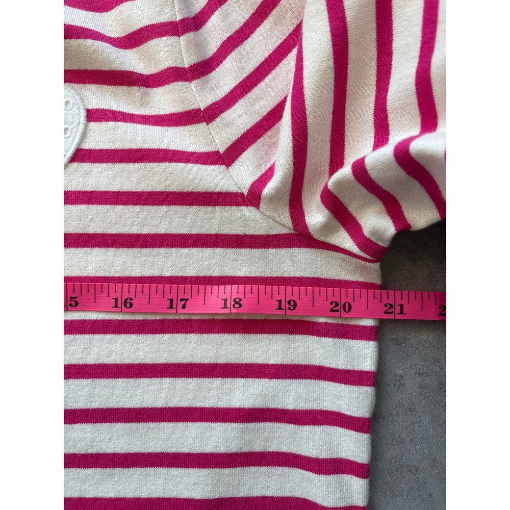 Talbots Pink Cream Striped‎ Mock Neck Valentine's Top Heart Patch Eyelet Trim LP - Picture 10 of 12